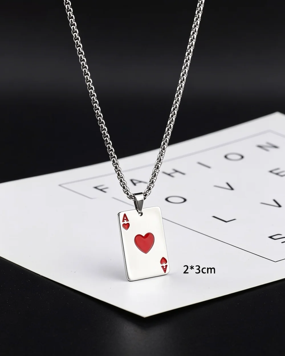 Ace of Style Titanium Steel Polishing Enamel Necklace in Silver Red